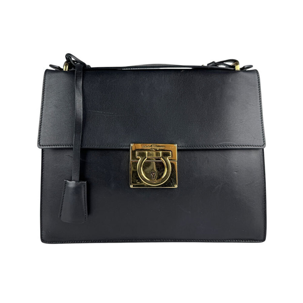 Salvatore Ferragamo shoulder bag Gancini leather black